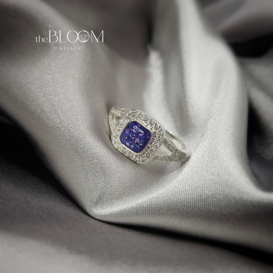 elegant sparkling ring with memorial ashes stone