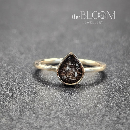 gold teardrop ring with ashes