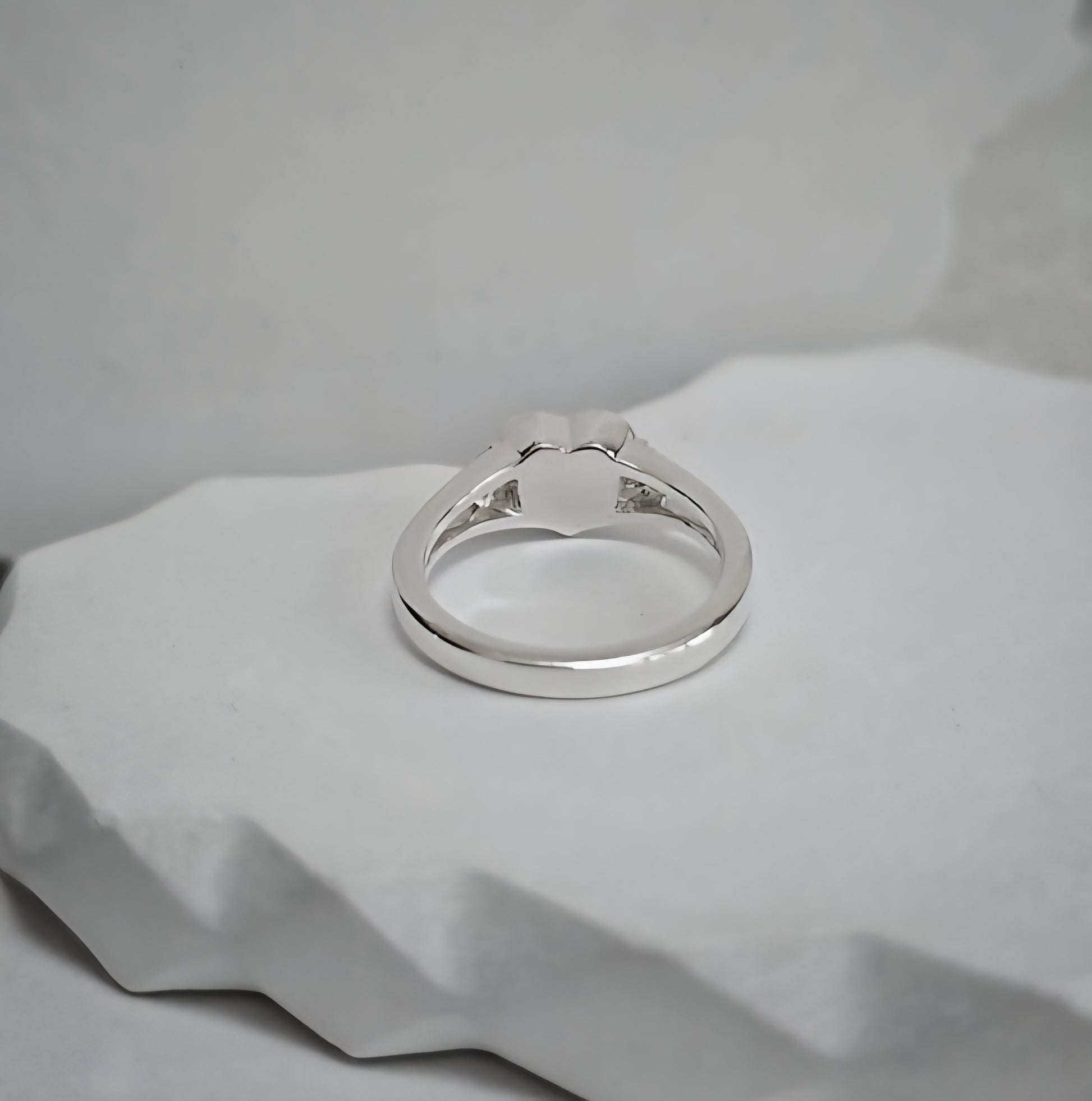 Silver ring on a textured gray surface