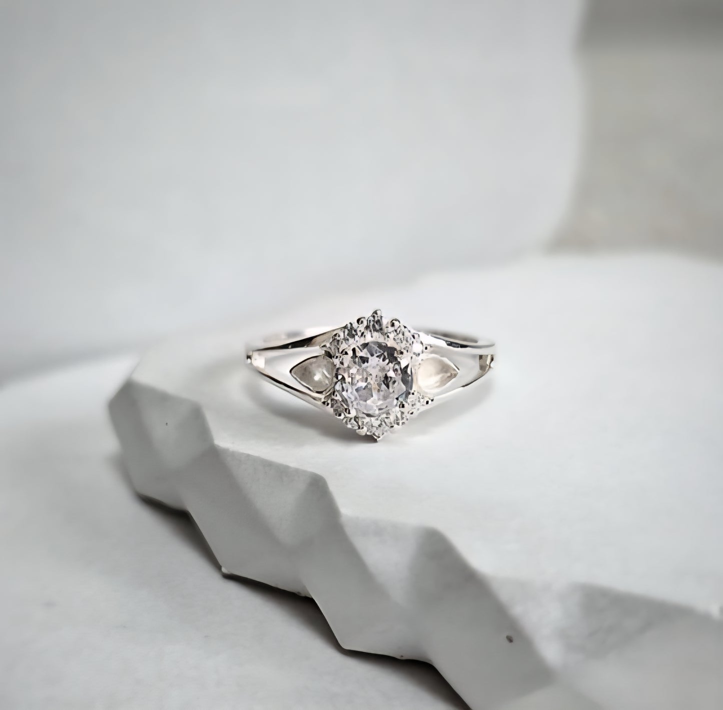 Keepsake ring on a textured white surface