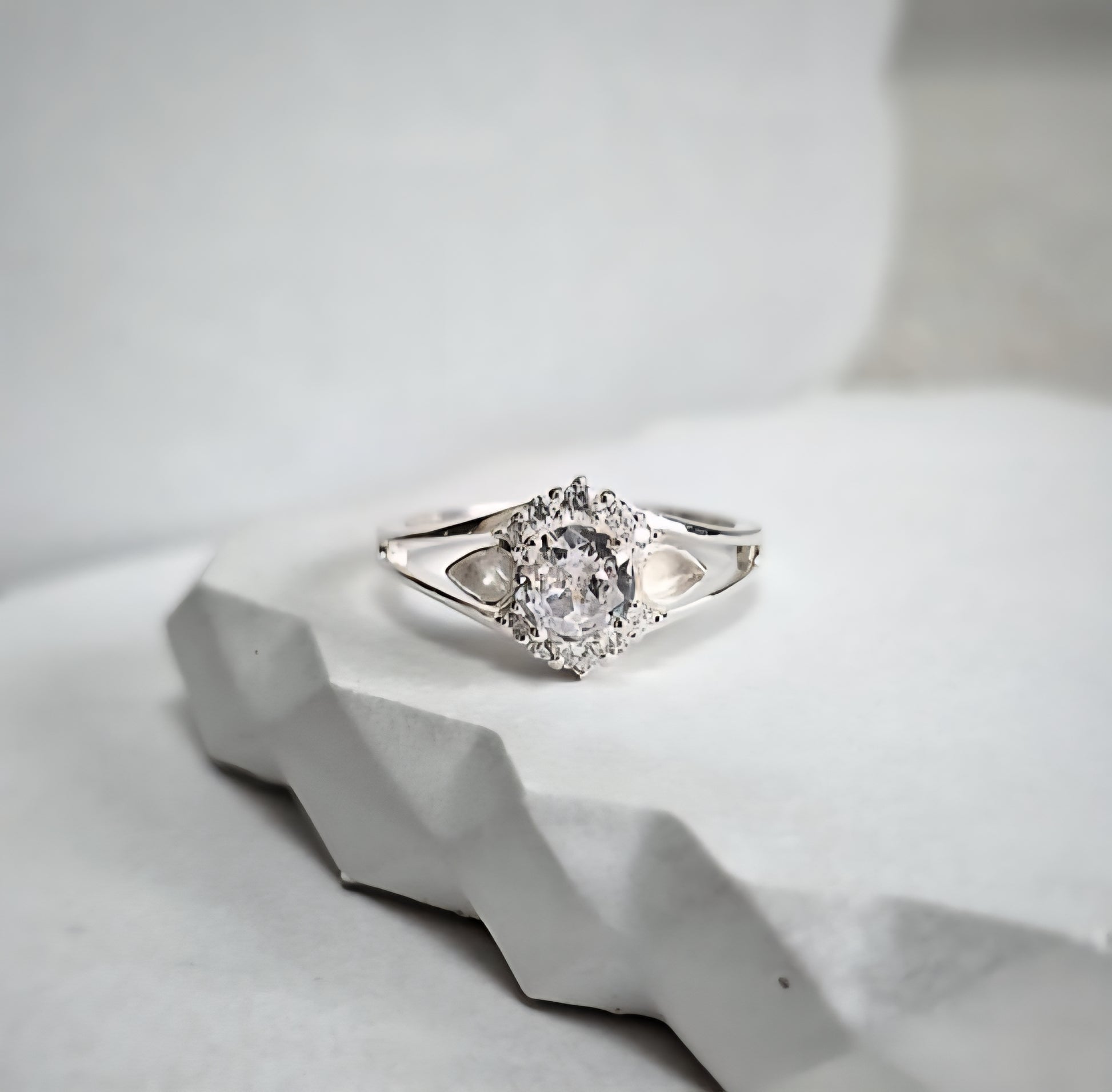 Keepsake ring on a textured white surface