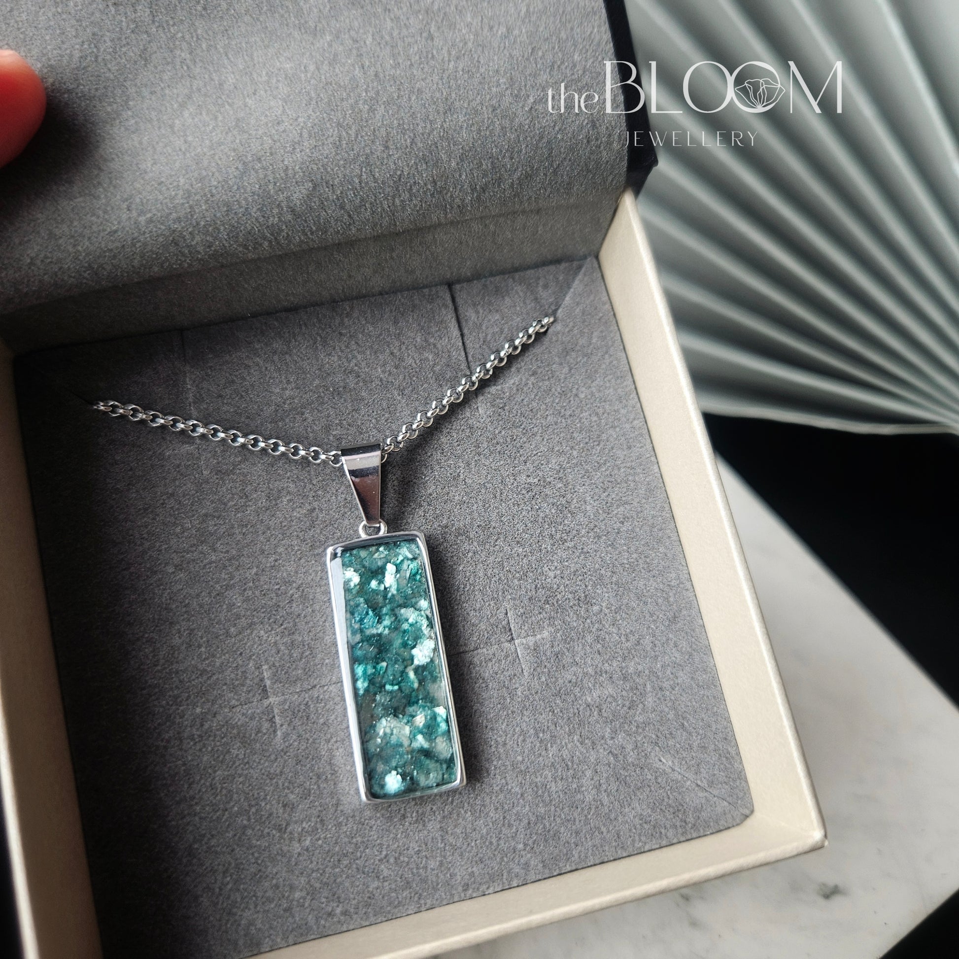 rectangular keepsake necklace with ashes