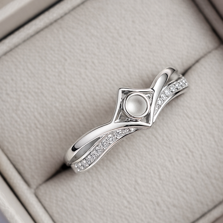 Silver ring with a keepsake stone in a jewelry box